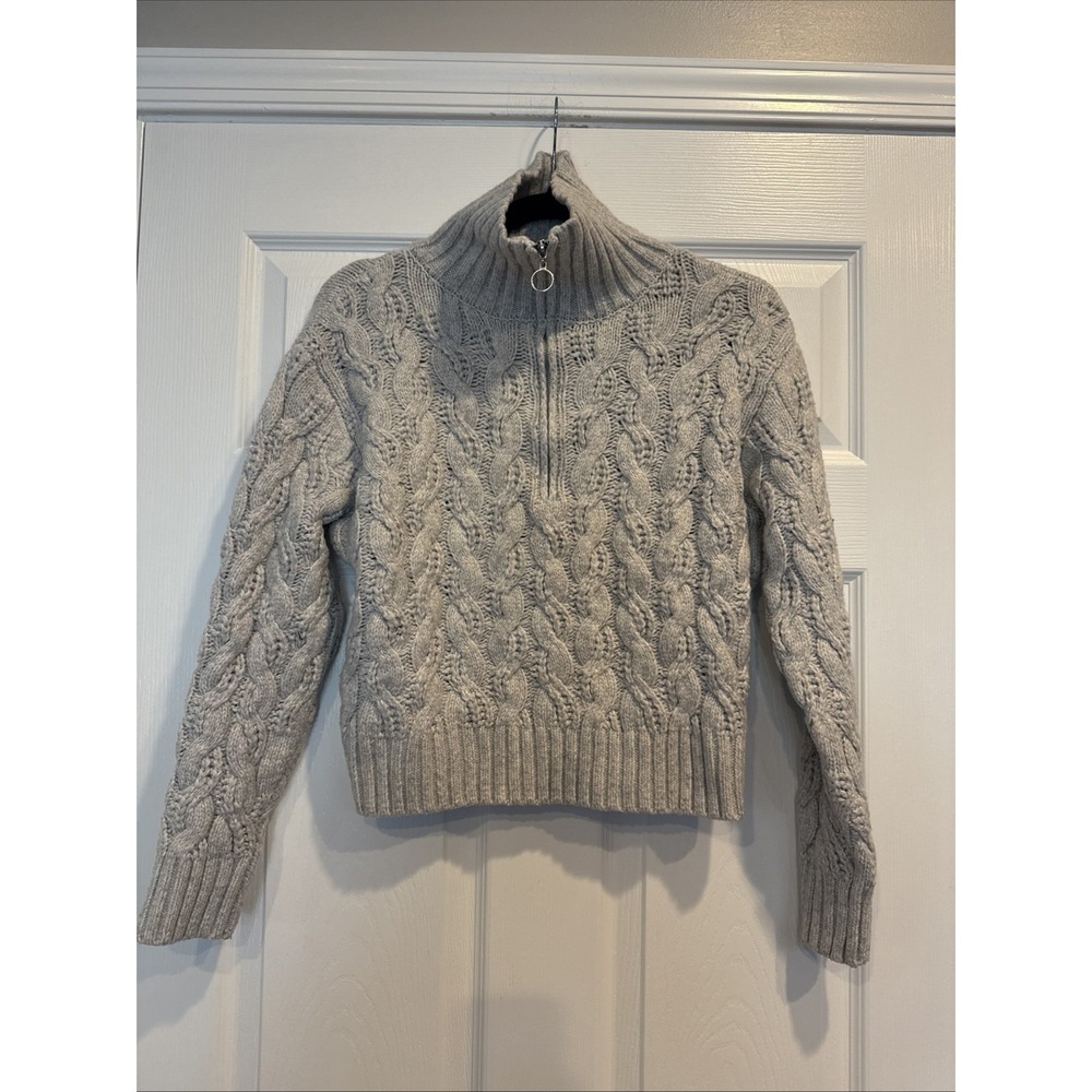 Sincerely Jules Grey Cable Knit Sweater Light Grey Size Medium with Quarter Zip